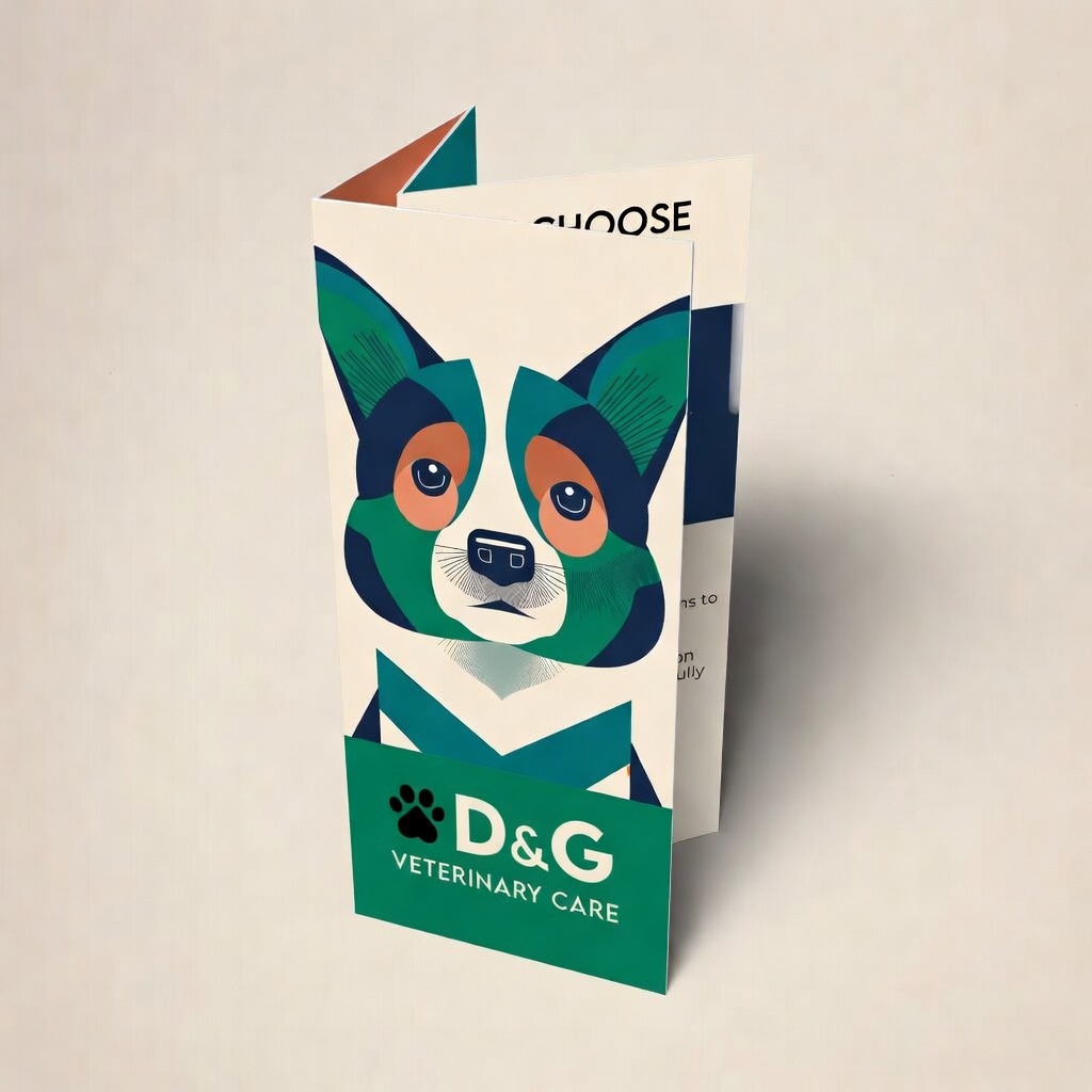 Folded leaflet print example for veterinary practice